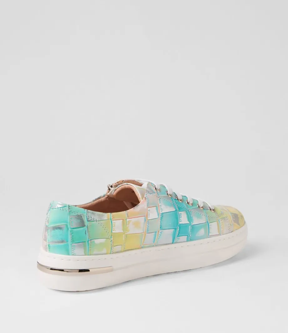 Wovi Pink Croc Print White Leather Sneakers