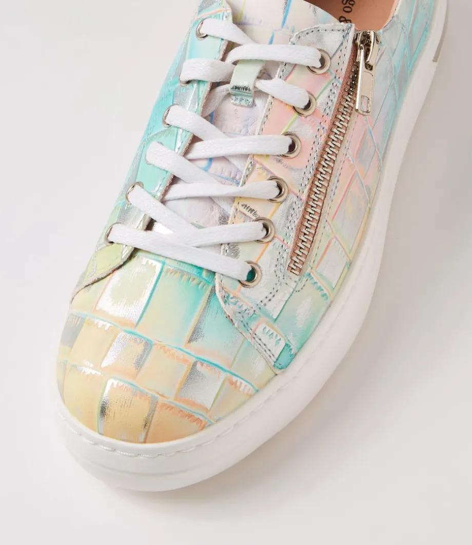 Wovi Pink Croc Print White Leather Sneakers
