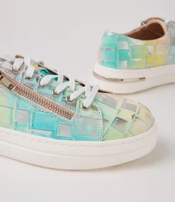 Wovi Pink Croc Print White Leather Sneakers