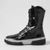 Yaintly Black White Patent Ankle Boots