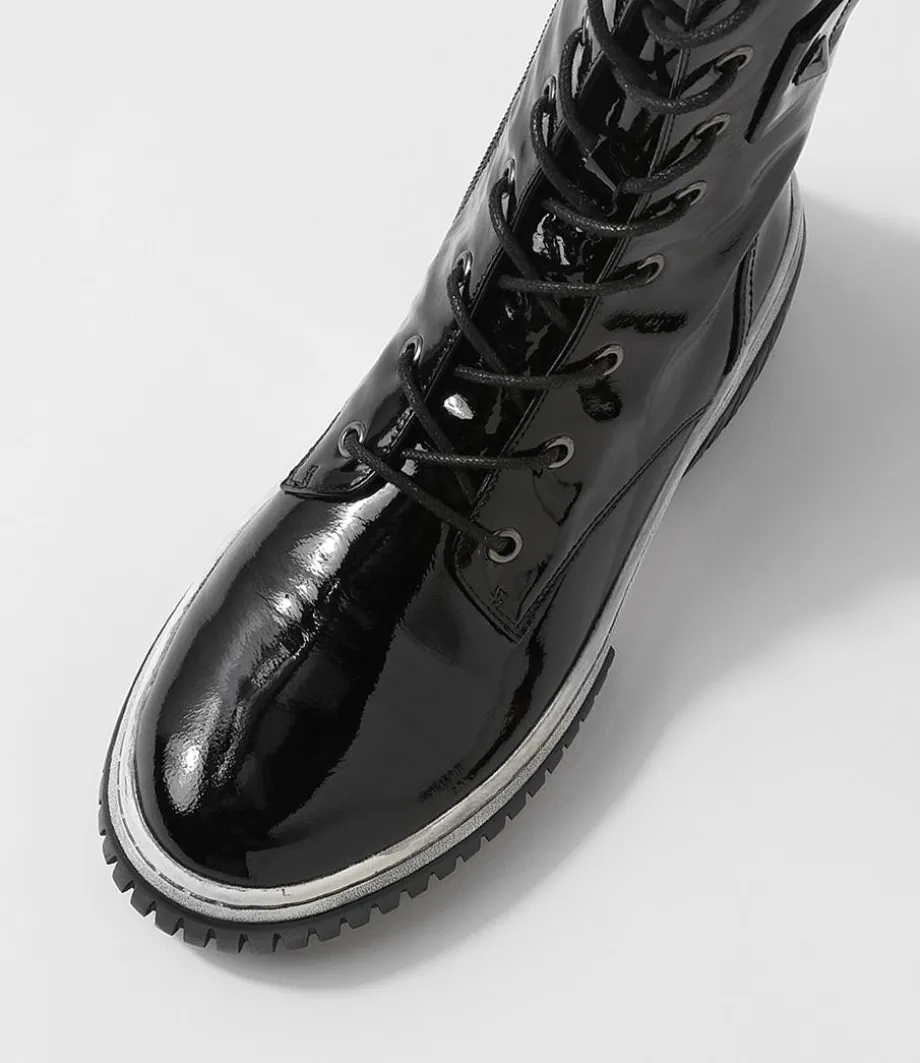 Yaintly Black White Patent Ankle Boots