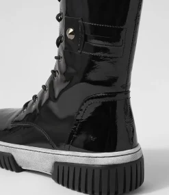 Yaintly Black White Patent Ankle Boots