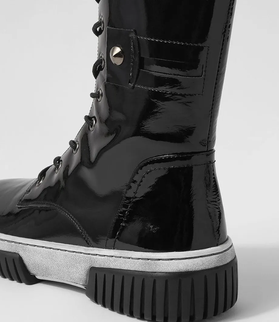 Yaintly Black White Patent Ankle Boots