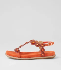 Yanni Orange Suede Jewels Sandals