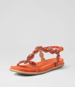 Yanni Orange Suede Jewels Sandals