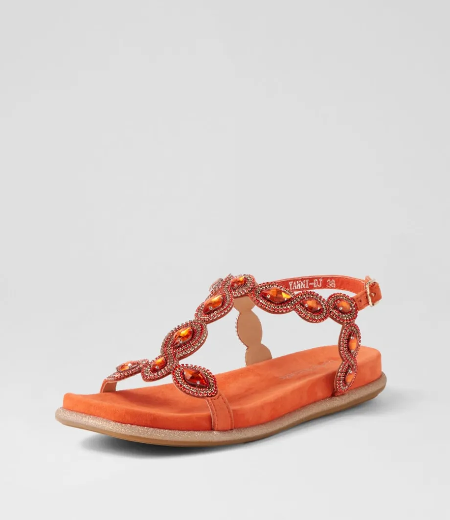Yanni Orange Suede Jewels Sandals