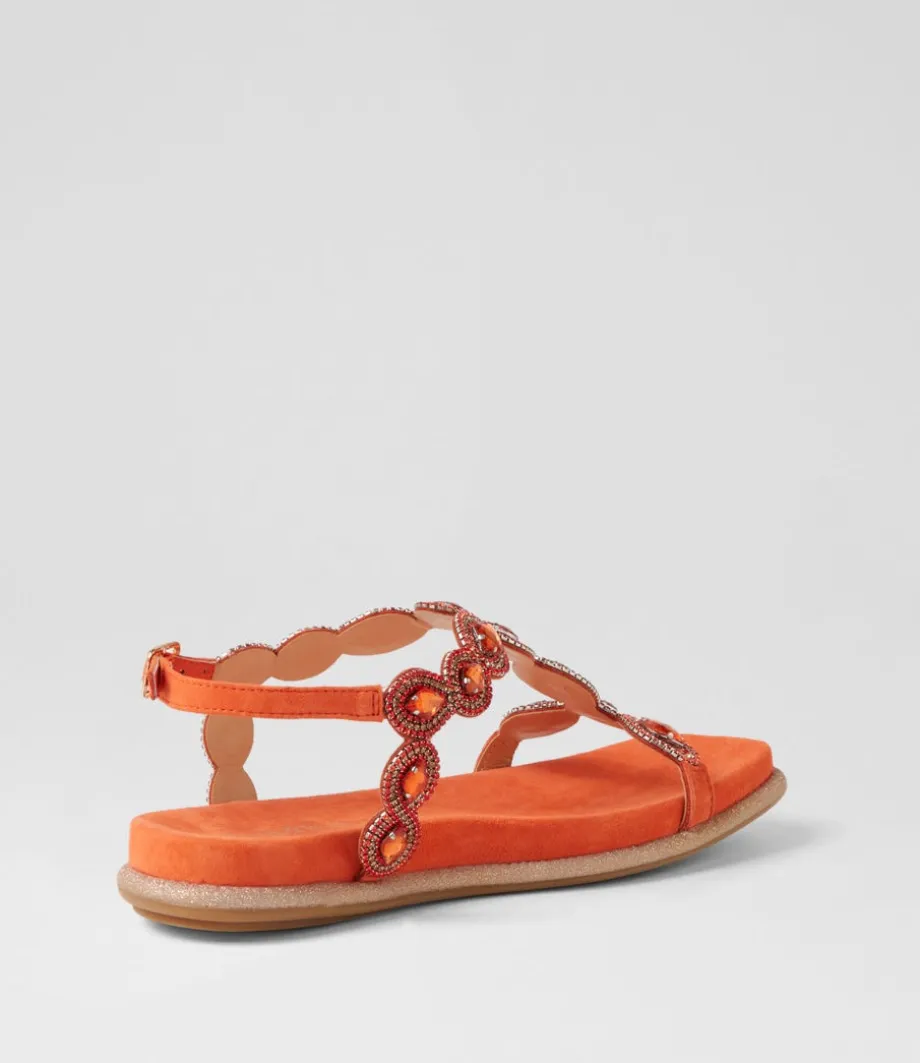 Yanni Orange Suede Jewels Sandals
