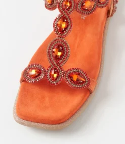 Yanni Orange Suede Jewels Sandals