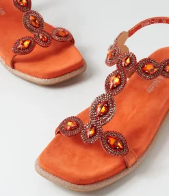 Yanni Orange Suede Jewels Sandals