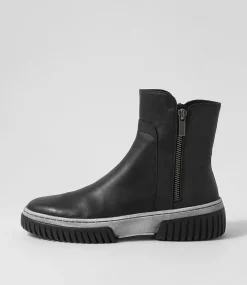Yeliza Black White Leather Ankle Boots