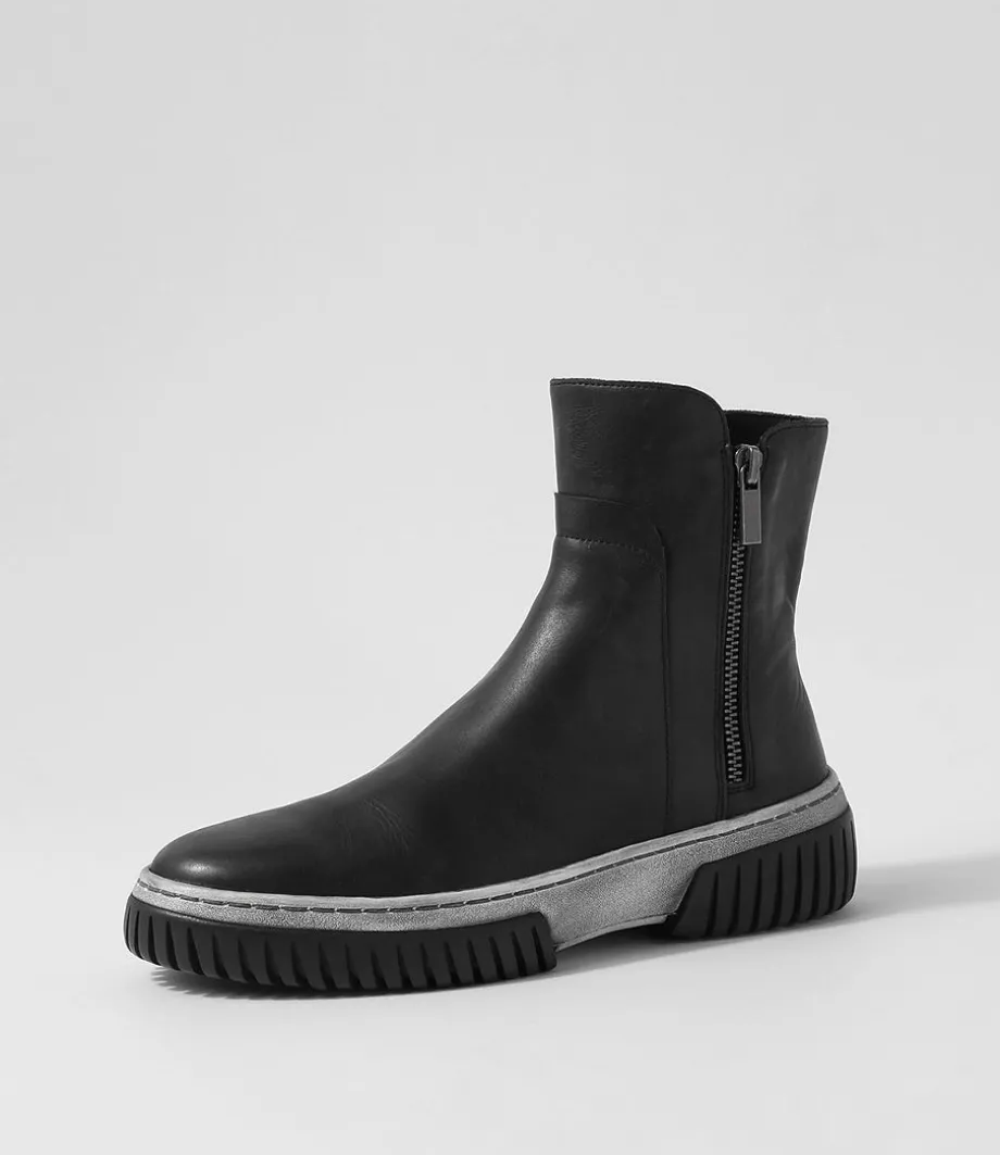 Yeliza Black White Leather Ankle Boots