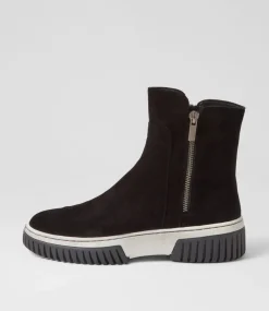 Yeliza Black White Suede Ankle Boots