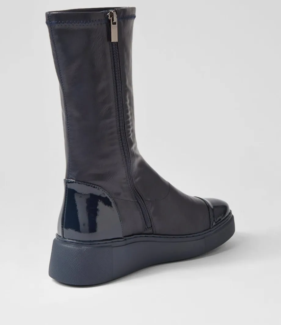 Yiggy Navy Patent Stretch Calf Boots