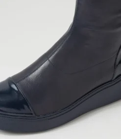 Yiggy Navy Patent Stretch Calf Boots