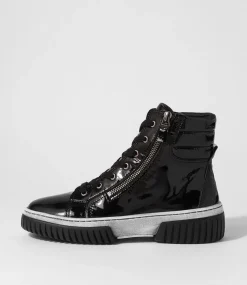 Yippie Black White Patent Ankle Boots