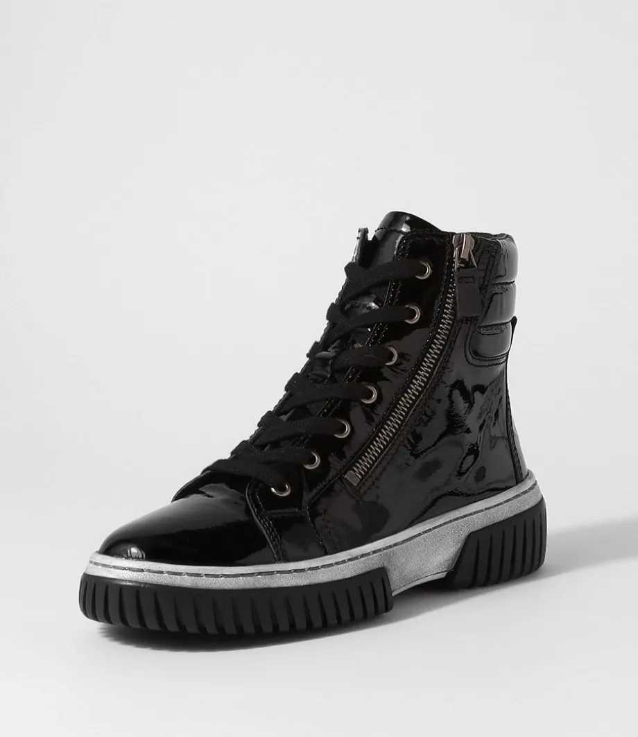 Yippie Black White Patent Ankle Boots