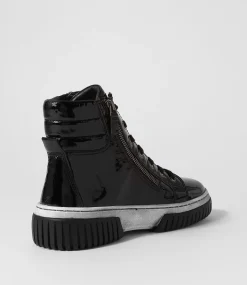 Yippie Black White Patent Ankle Boots