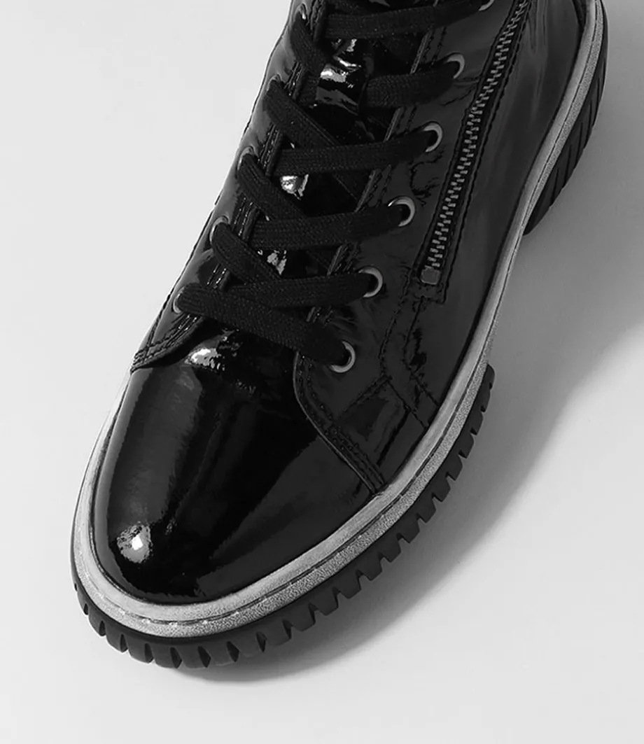 Yippie Black White Patent Ankle Boots