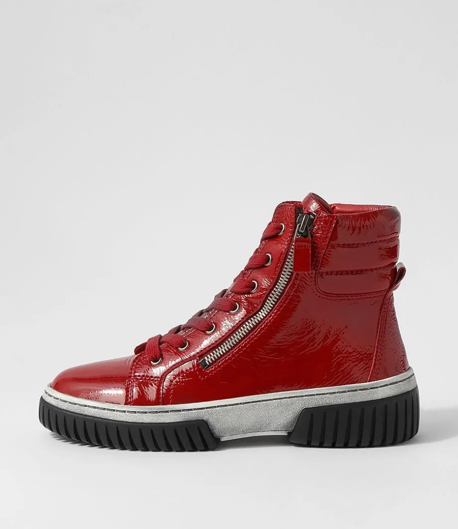 Yippie Dark Red White Patent Ankle Boots