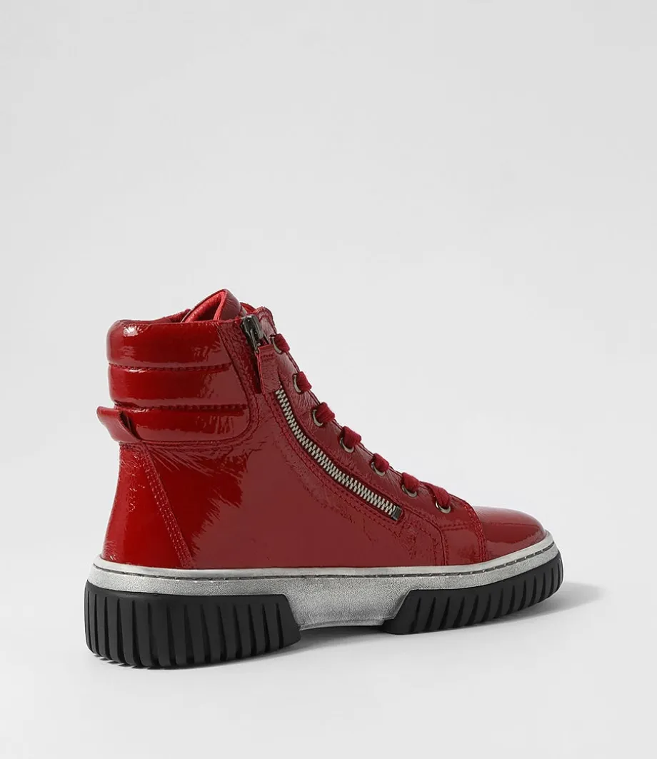 Yippie Dark Red White Patent Ankle Boots