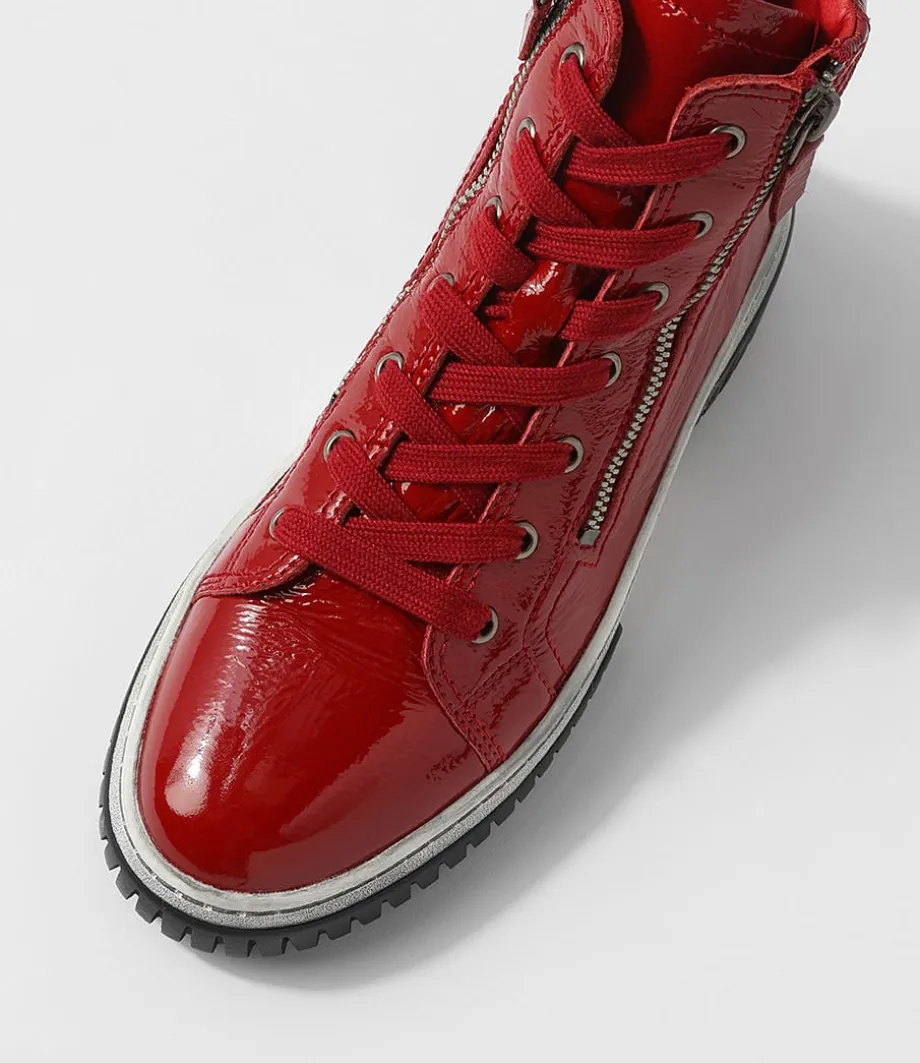 Yippie Dark Red White Patent Ankle Boots