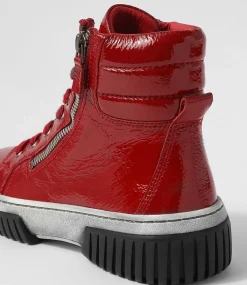 Yippie Dark Red White Patent Ankle Boots