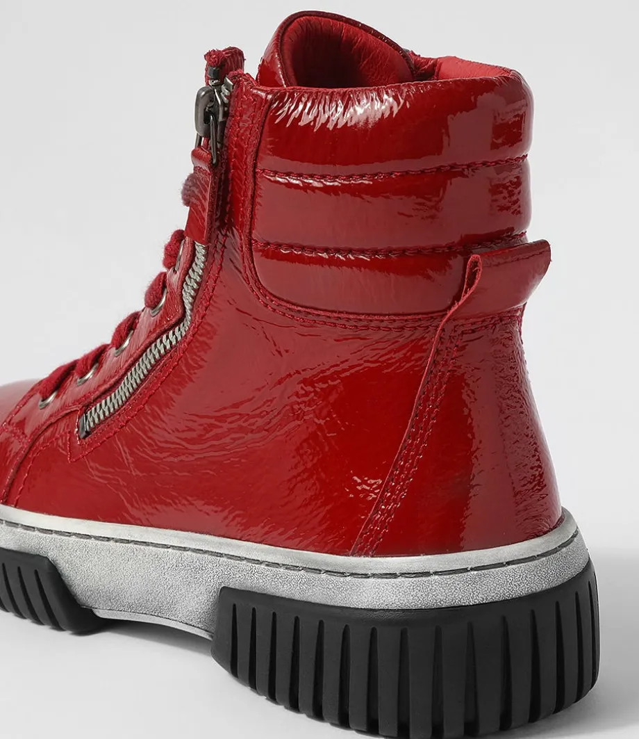 Yippie Dark Red White Patent Ankle Boots