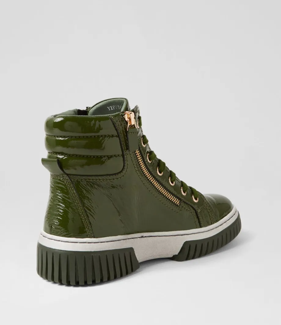 Yippie Khaki White Patent Ankle Boots