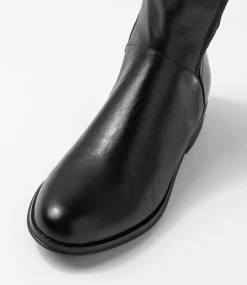 Youss Black Leather Knee High Boots