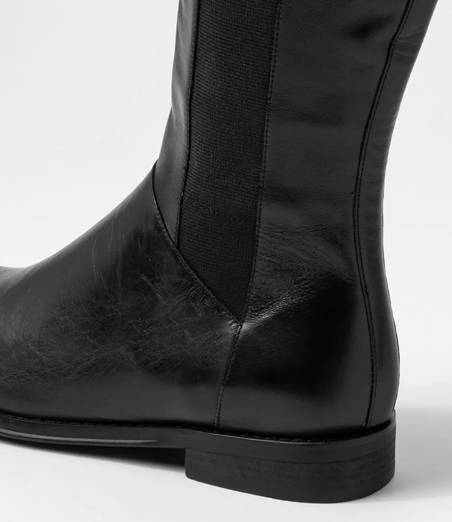 Youss Black Leather Knee High Boots